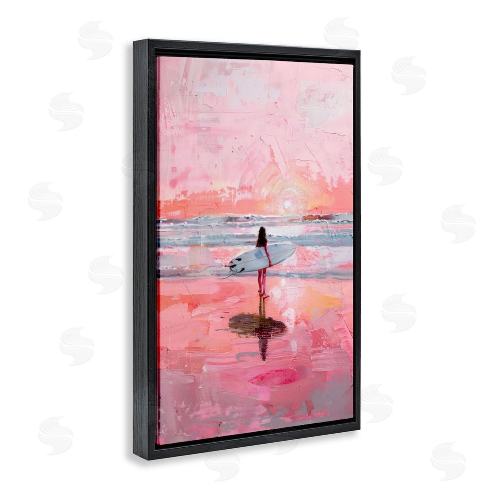 Creative Studio Surfer at Pink Sunset Black Floating Framed Canvas Wall Art Print