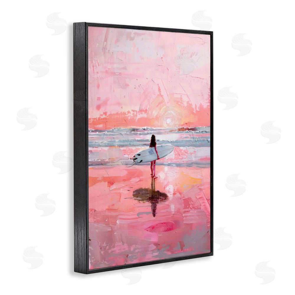 Creative Studio Surfer at Pink Sunset Black Framed Giclee Wall Art Print
