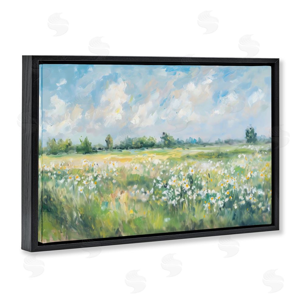 Creative Studio Daisy Field Landscape Impression Black Floating Frame Canvas Wall Art Print