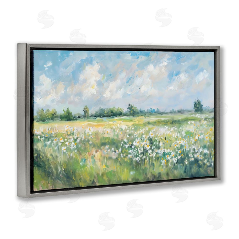 Creative Studio Daisy Field Landscape Impression Gray Floating Frame Canvas Wall Art Print
