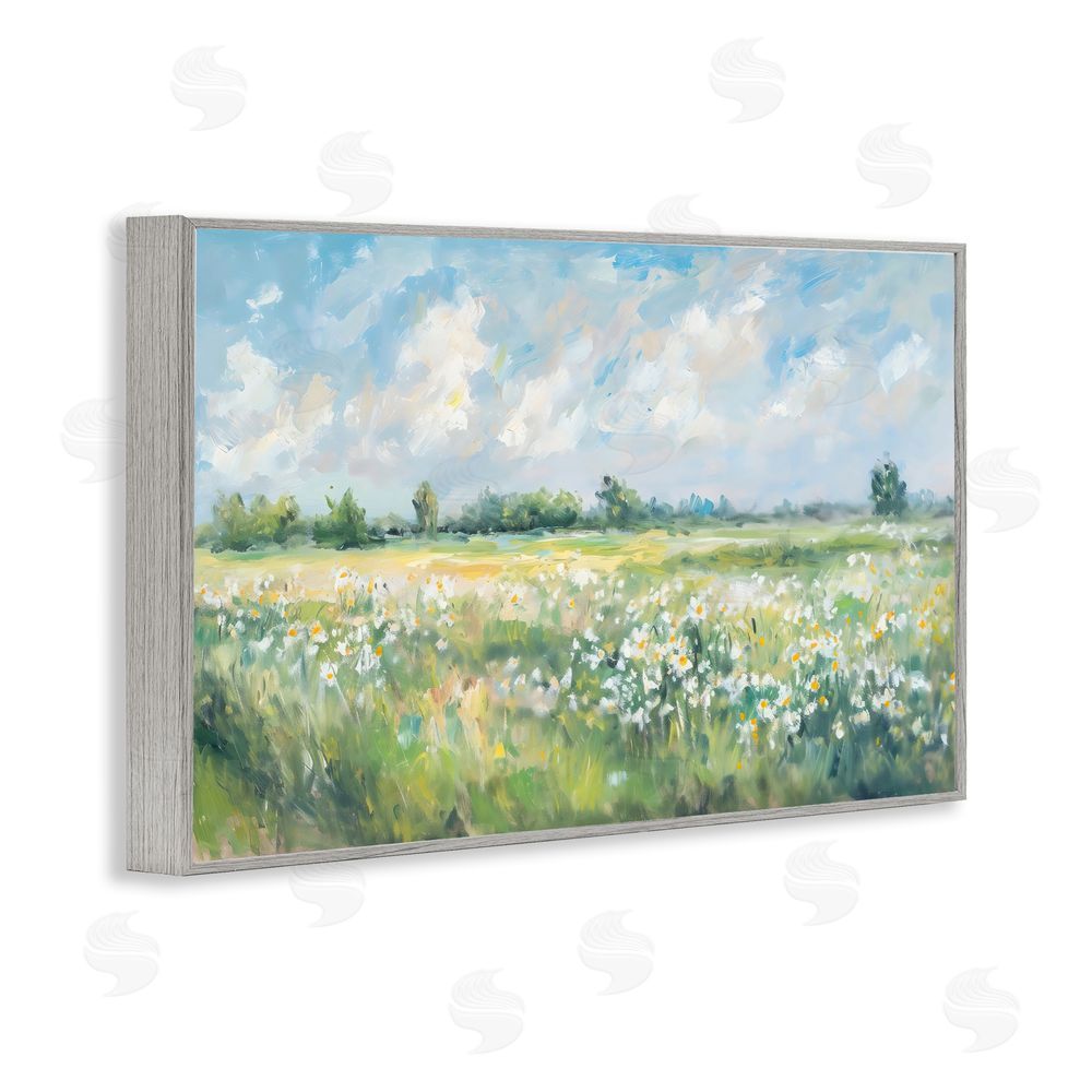 Creative Studio Daisy Field Landscape Impression Gray Framed Giclee Wall Art Print