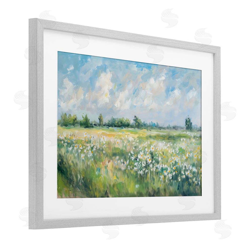 Creative Studio Daisy Field Landscape Impression Gray Framed Print Under Glass Wall Art