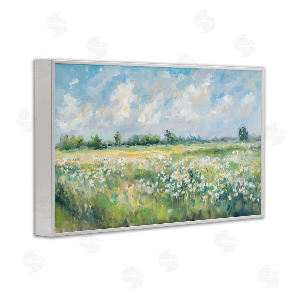Creative Studio Daisy Field Landscape Impression White Framed Giclee Wall Art Print