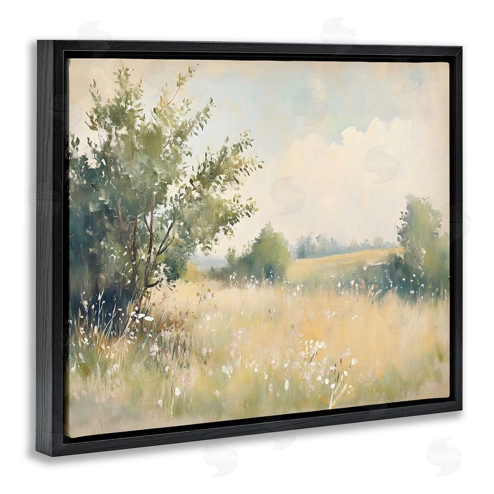 Creative Studio Summer Meadow in Soft Light Black Floating Framed Canvas Wall Art Print