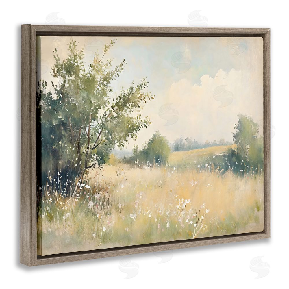 Creative Studio Summer Meadow in Soft Light Brown Floating Framed Canvas Wall Art Print