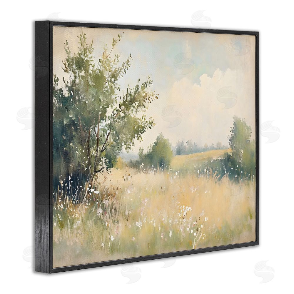Creative Studio Summer Meadow in Soft Light Black Framed Giclee Wall Art Print