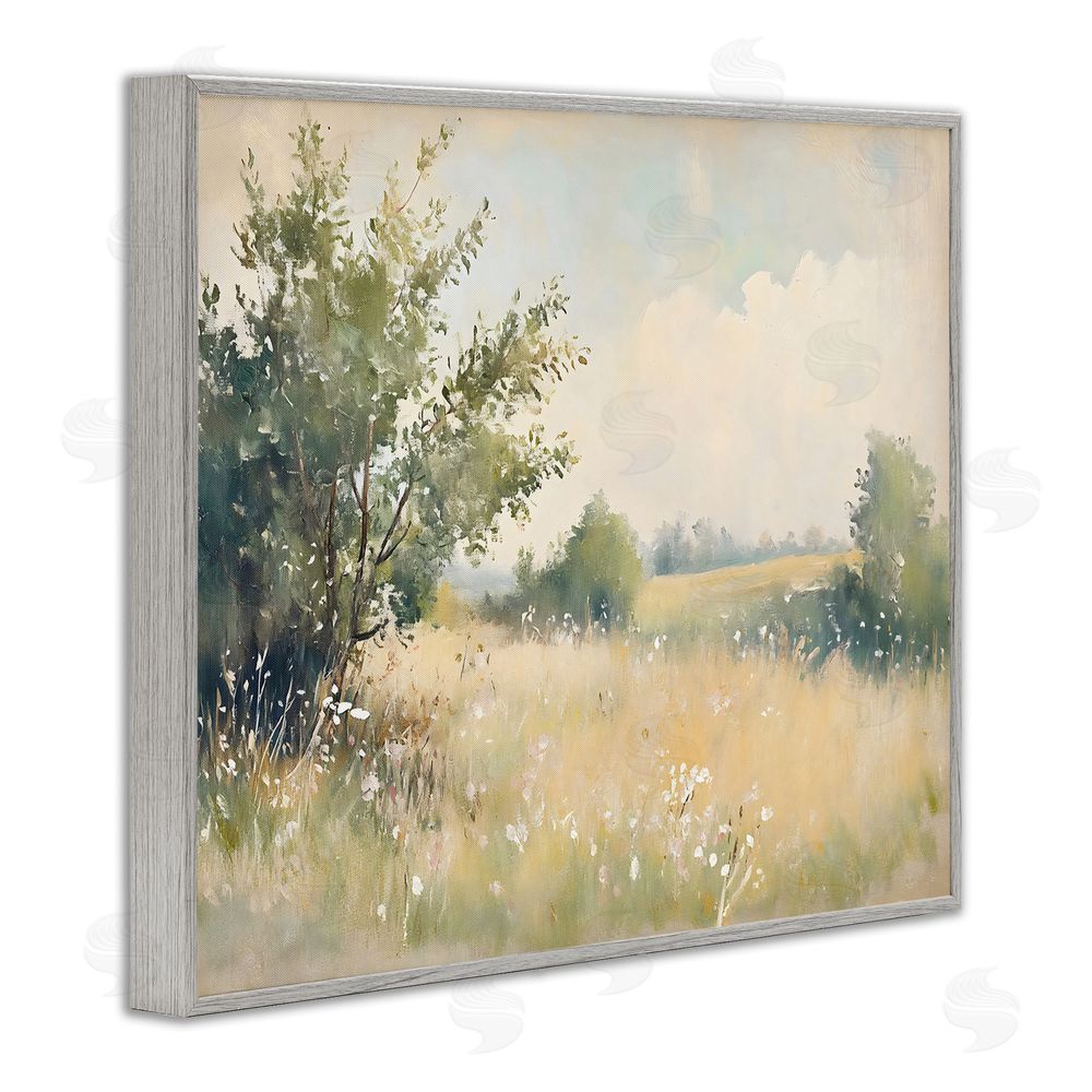 Creative Studio Summer Meadow in Soft Light Gray Framed Giclee Wall Art Print