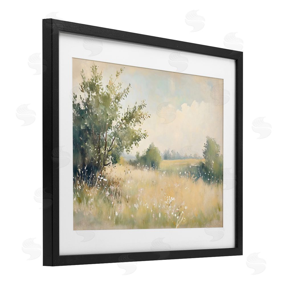 Creative Studio Summer Meadow in Soft Light Black Framed Print Under Glass with White Mat Wall Art