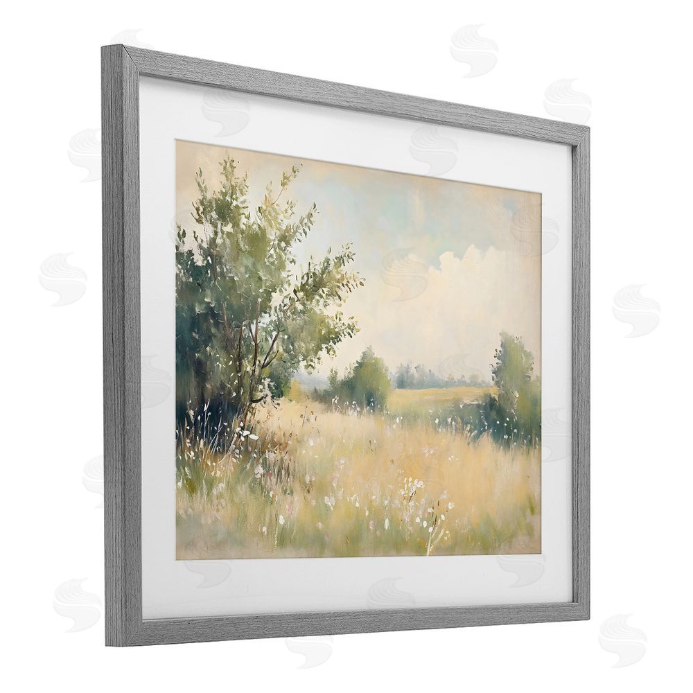 Creative Studio Summer Meadow in Soft Light Gray Framed Print Under Glass with White Mat Wall Art