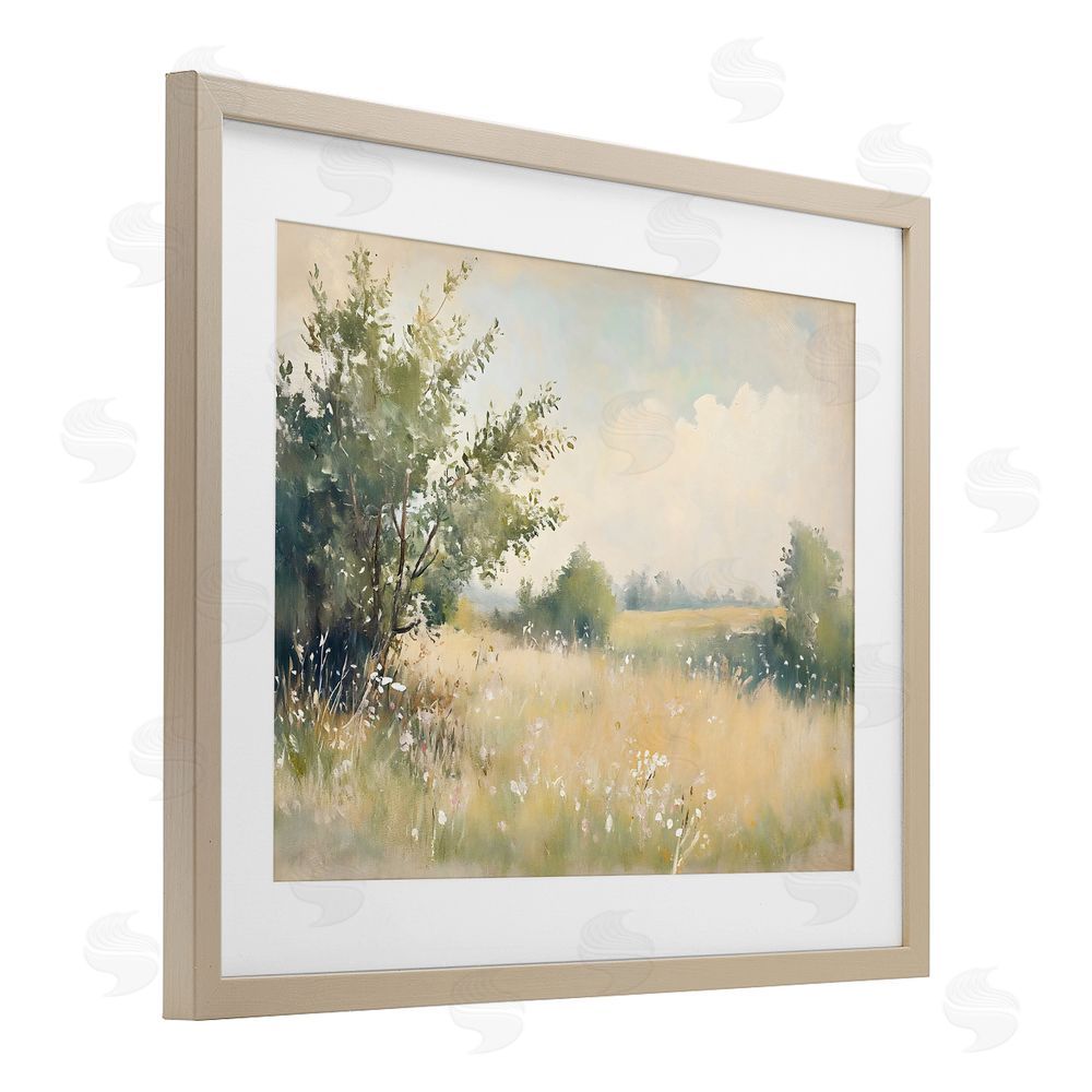 Creative Studio Summer Meadow in Soft Light Brown Framed Print Under Glass with White Mat Wall Art