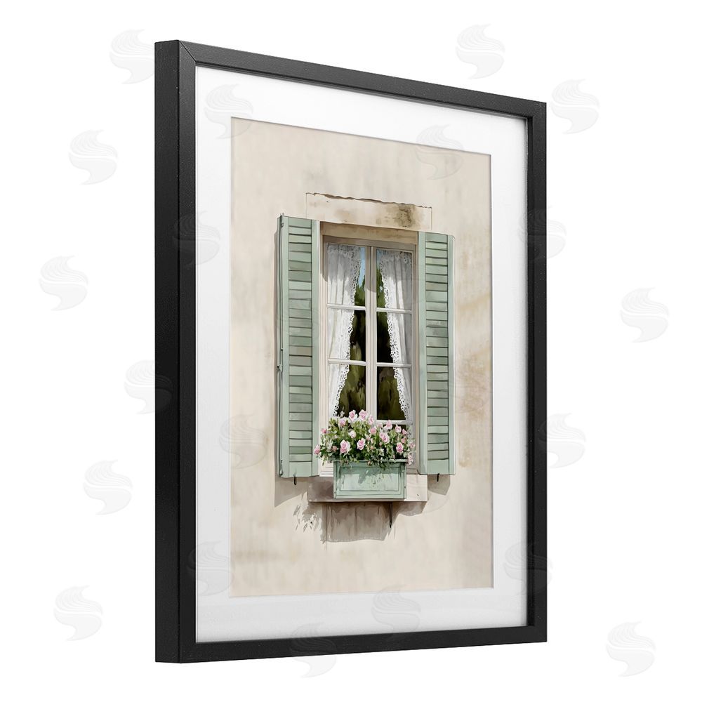 LSR Design Studio French Cafe Window Curtains Black Framed Print Under Glass Wall Art