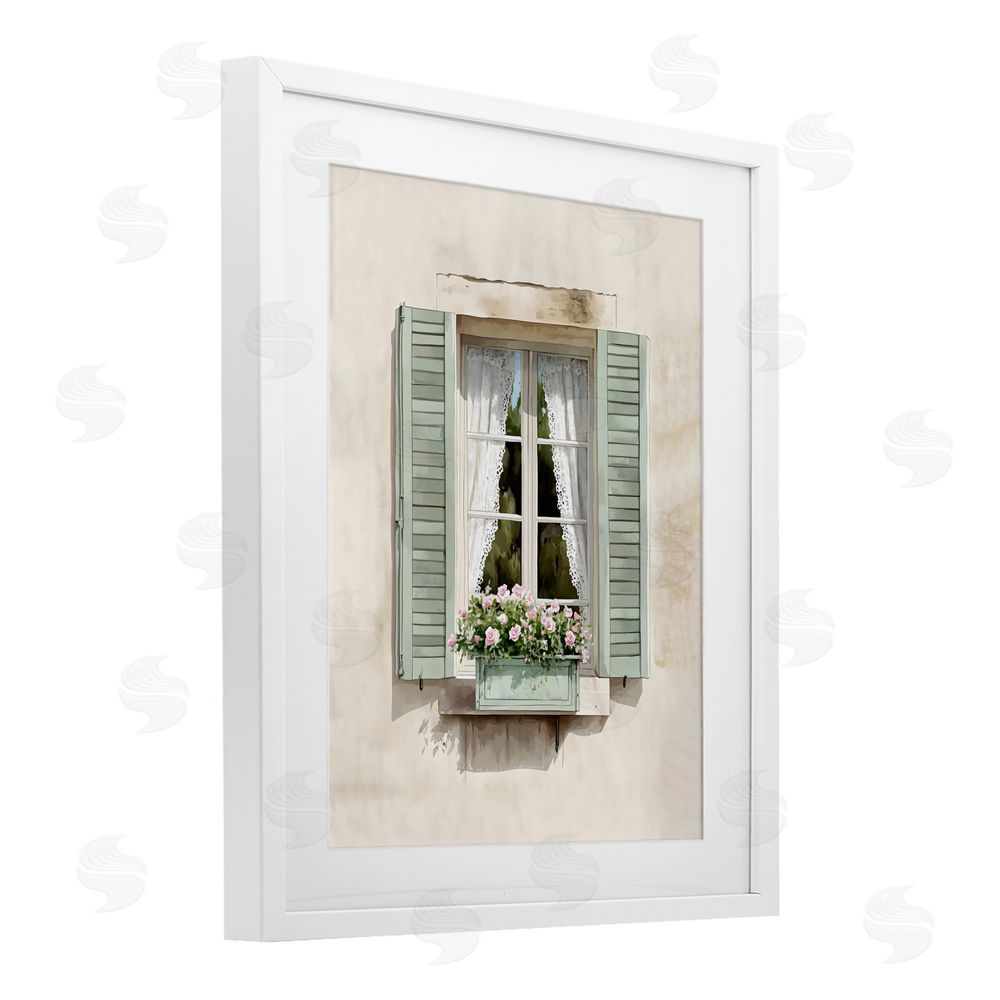 LSR Design Studio French Cafe Window Curtains White Framed Print Under Glass Wall Art