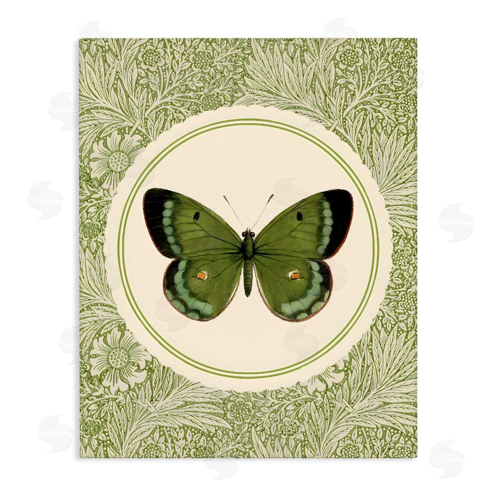 LSR Design Studio Green Butterfly Botanical Medallion Stretched Canvas Wall Art