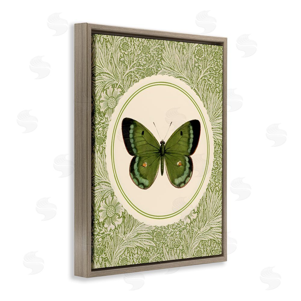 LSR Design Studio Green Butterfly Botanical Medallion Brown Floating Framed Canvas Wall Art