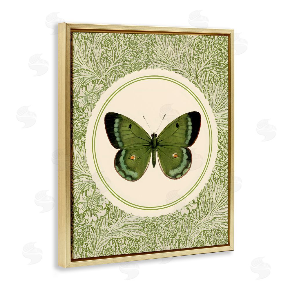 LSR Design Studio Green Butterfly Botanical Medallion Gold Floating Framed Canvas Wall Art
