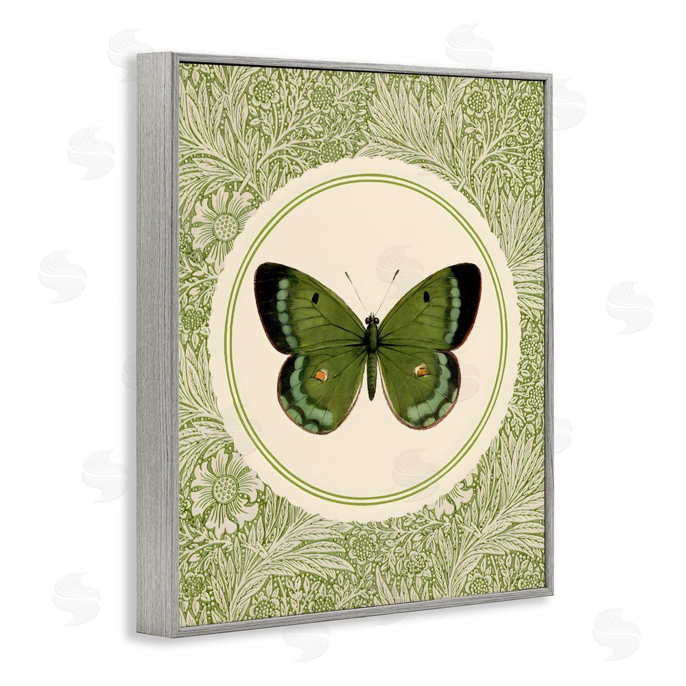 LSR Design Studio Green Butterfly Botanical Medallion Gray Framed Giclee Wall Art