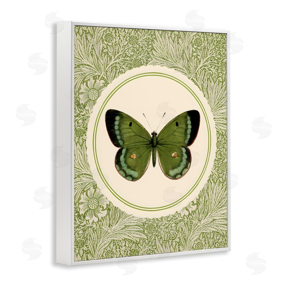 LSR Design Studio Green Butterfly Botanical Medallion White Framed Giclee Wall Art
