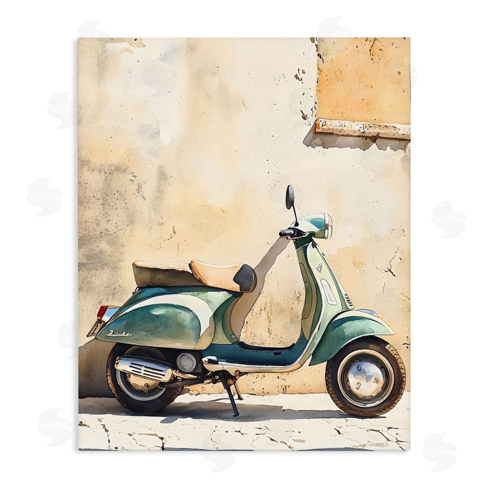 LSR Design Studio Vintage Scooter on Italian Street Stretched Canvas Wall Art Print