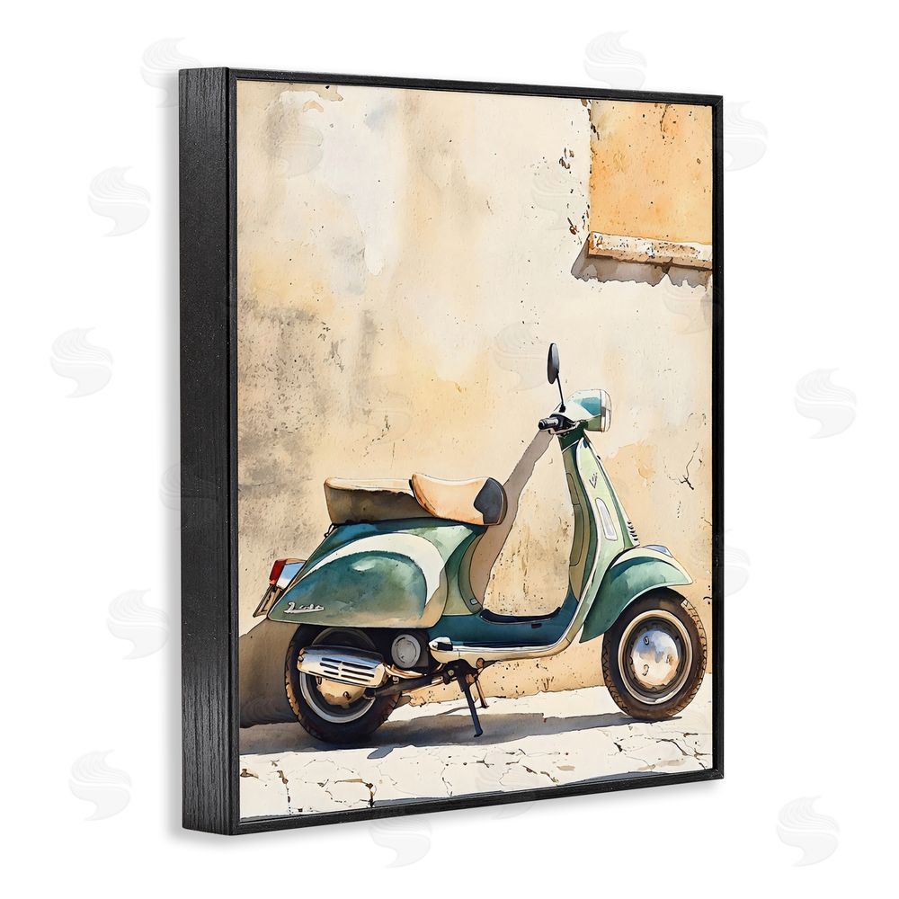 LSR Design Studio Vintage Scooter on Italian Street Black Framed Giclee Wall Art Print