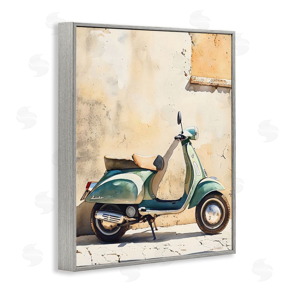 LSR Design Studio Vintage Scooter on Italian Street Gray Framed Giclee Wall Art Print