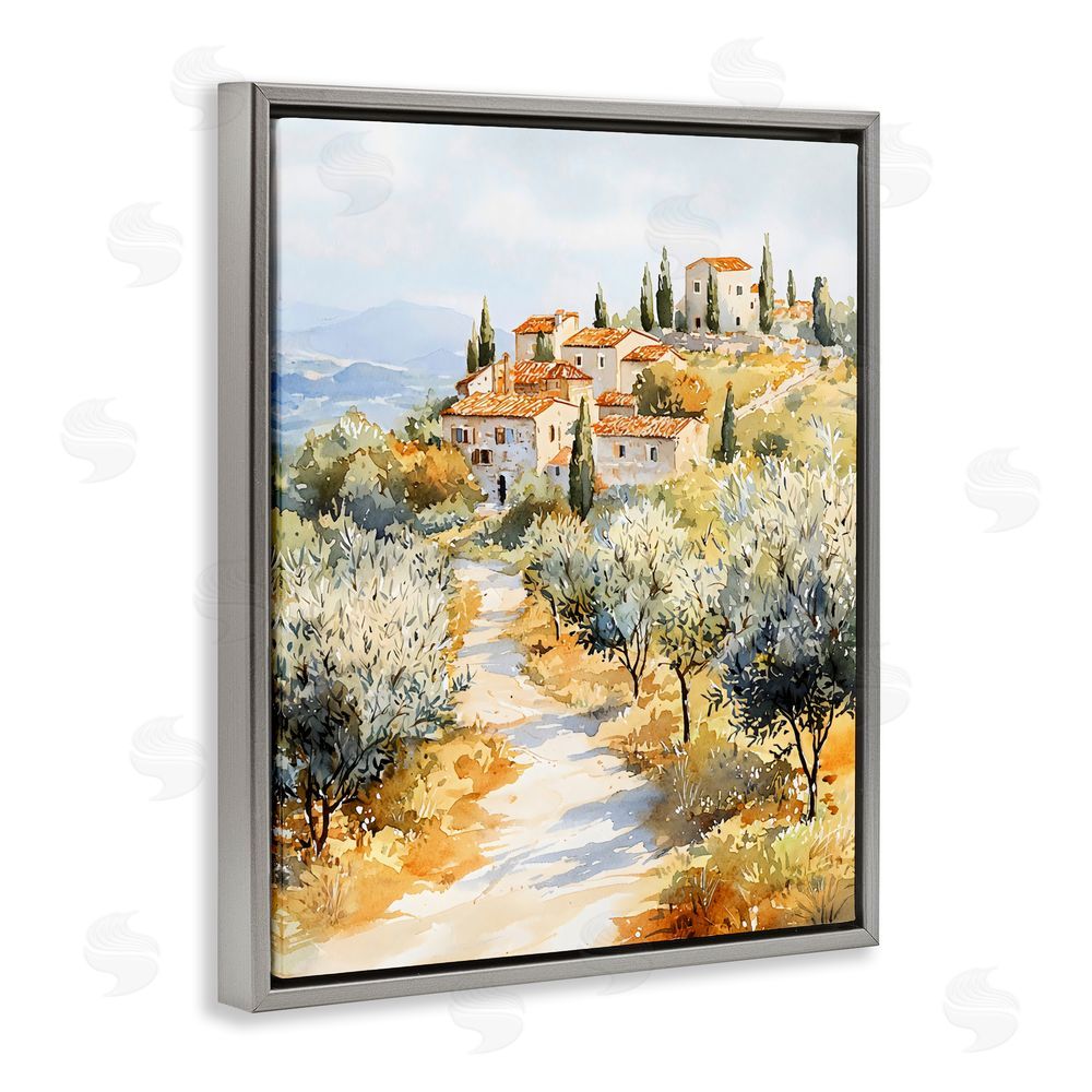 LSR Design Studio Tuscan Hilltop Village View Gray Floating Framed Canvas Wall Art Print