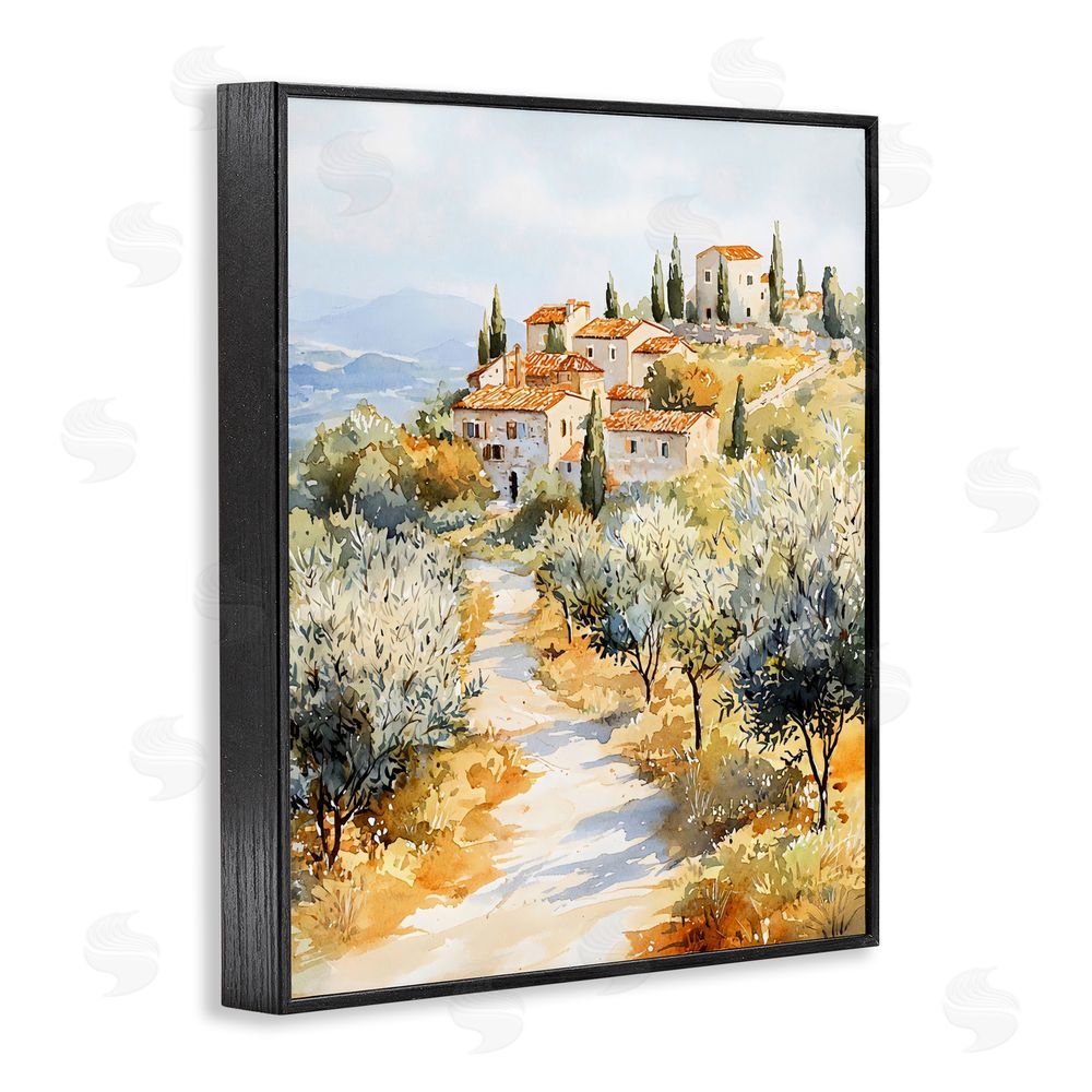 LSR Design Studio Tuscan Hilltop Village View Black Framed Giclee Wall Art Print