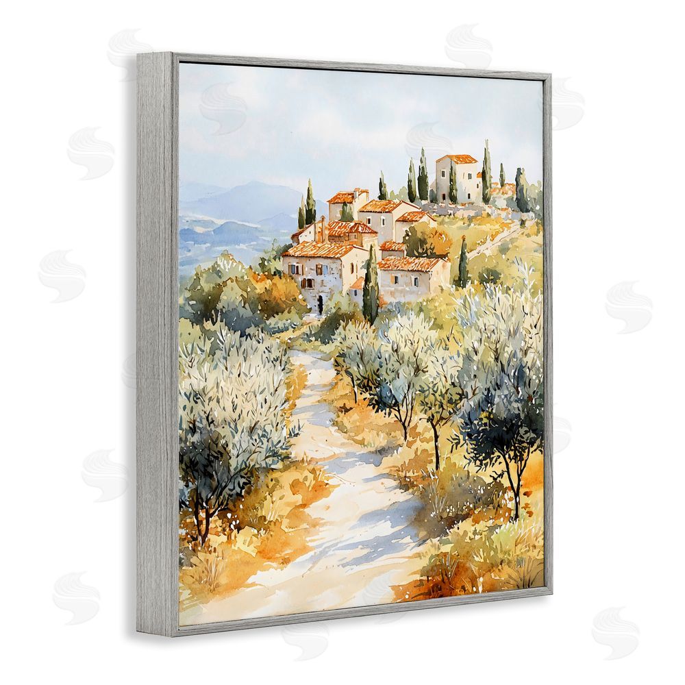 LSR Design Studio Tuscan Hilltop Village View Gray Framed Giclee Wall Art Print