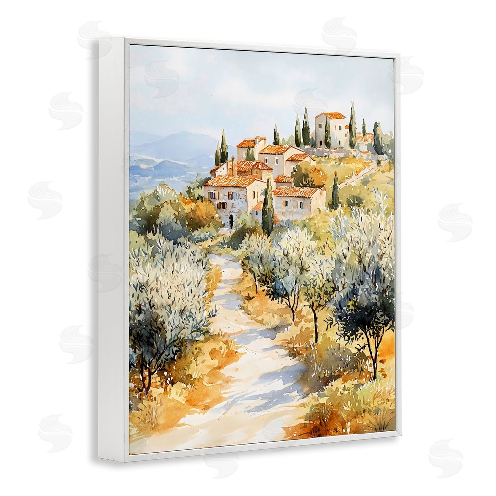 LSR Design Studio Tuscan Hilltop Village View White Framed Giclee Wall Art Print