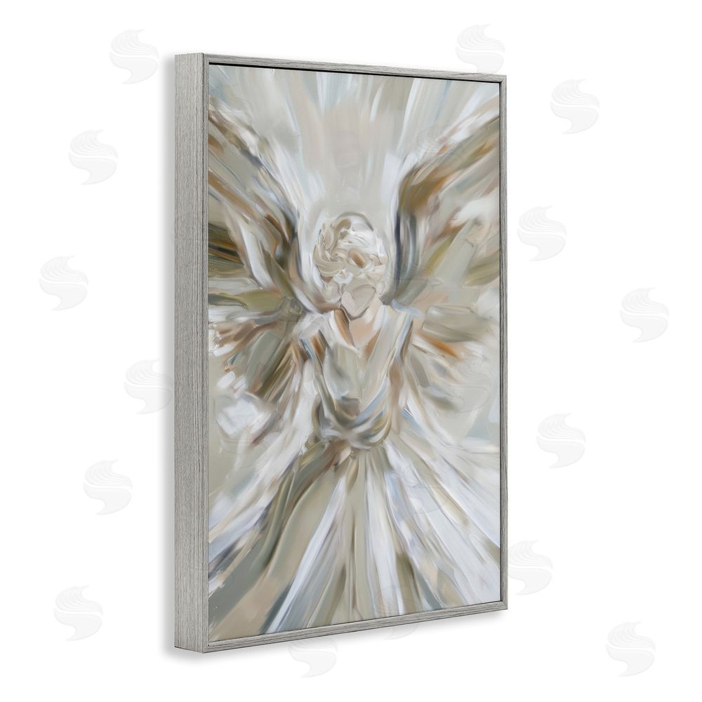 Petal Prints Design Serene Angel with Flowing Wings Gray Framed Giclee Wall Art Print