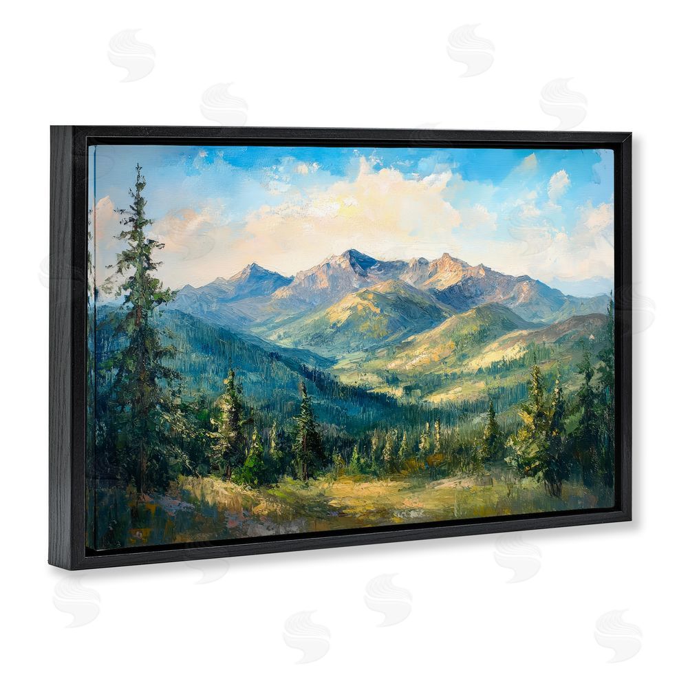 Petal Prints Design Valley In The Mountains Black Floating Framed Canvas Wall Art Print