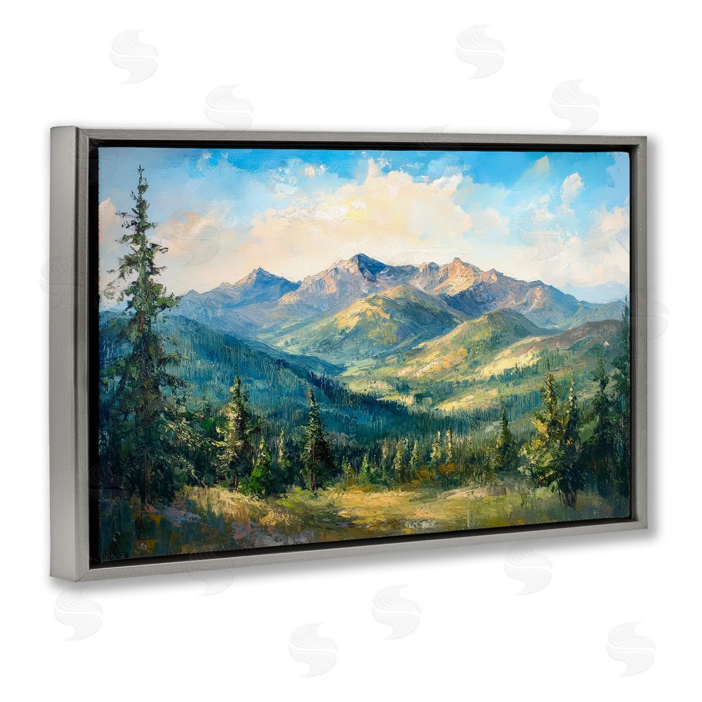 Petal Prints Design Valley In The Mountains Gray Floating Framed Canvas Wall Art Print