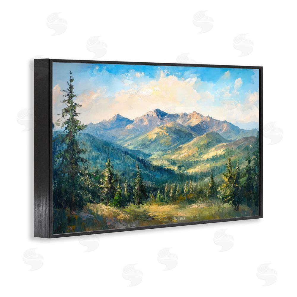 Petal Prints Design Valley In The Mountains Black Framed Giclee Wall Art Print