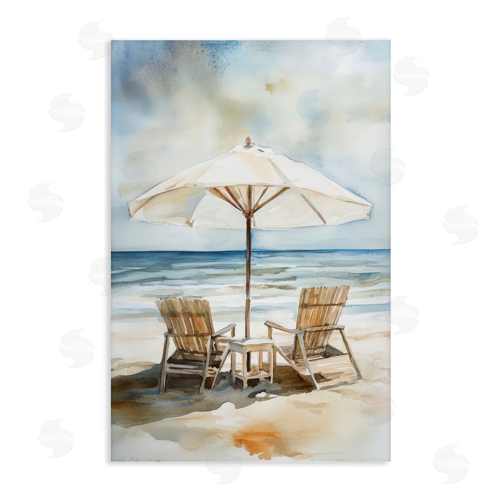 Petal Prints Design Watercolor Paradise Beach Scene Stretched Canvas Wall Art Print