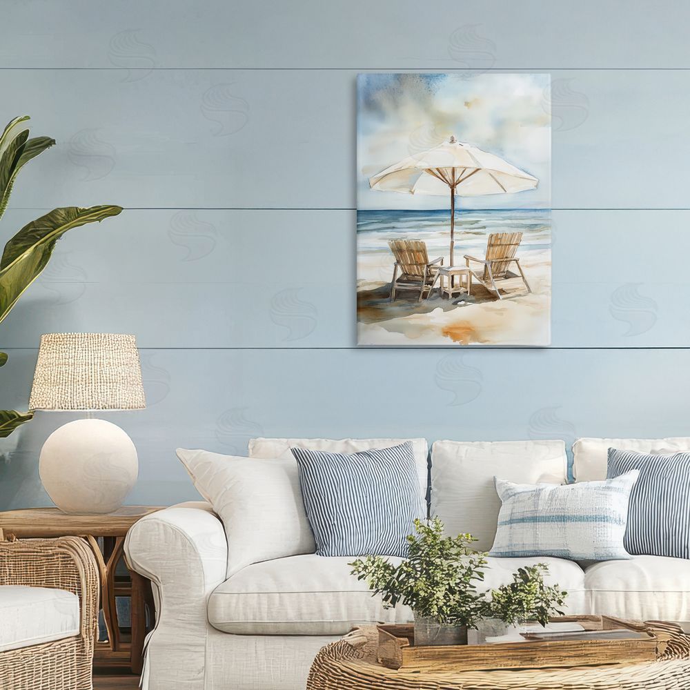 Petal Prints Design Watercolor Paradise Beach Scene Stretched Canvas on Wall