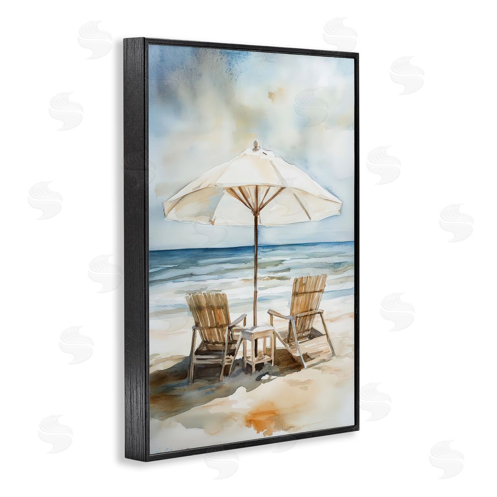 Petal Prints Design Watercolor Paradise Beach Scene Black Framed Giclee Wall Art Print