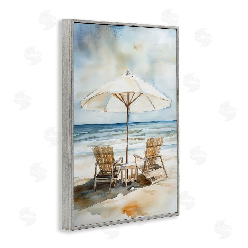 Petal Prints Design Watercolor Paradise Beach Scene Gray Framed Giclee Wall Art Print