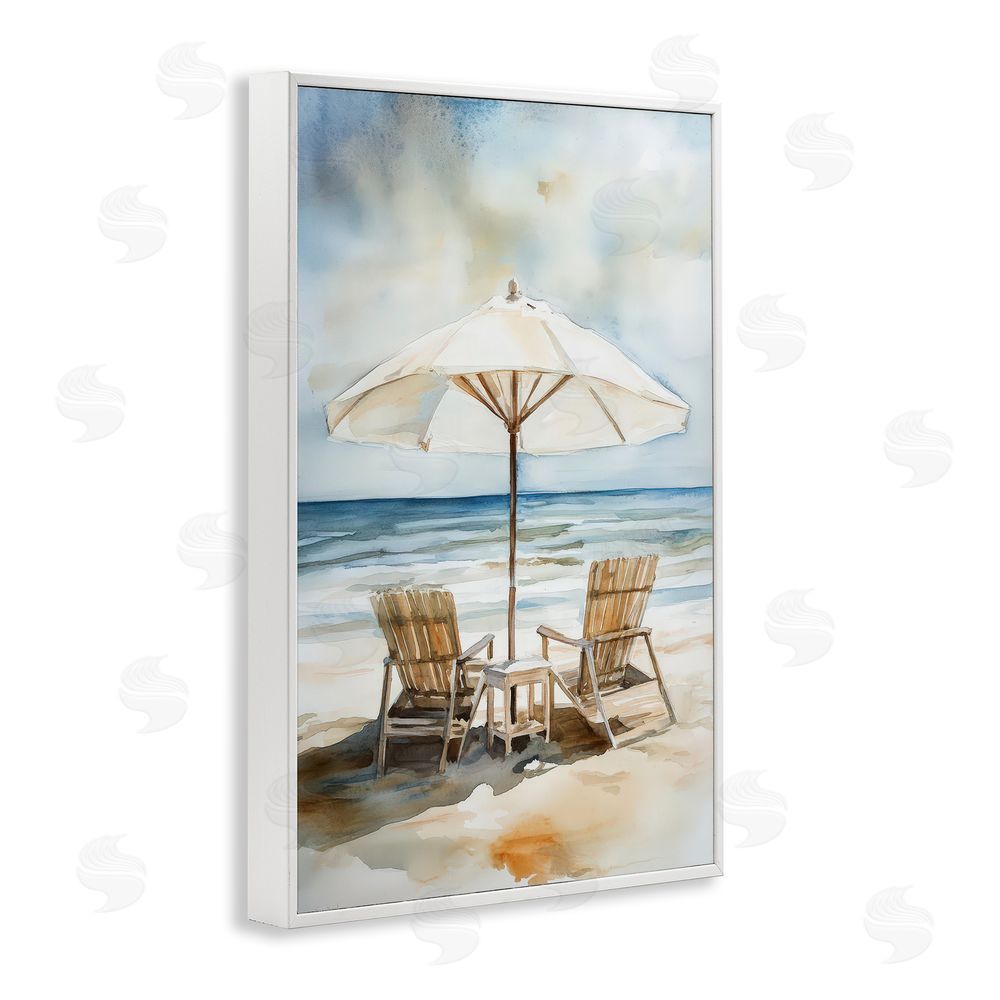 Petal Prints Design Watercolor Paradise Beach Scene White Framed Giclee Wall Art Print