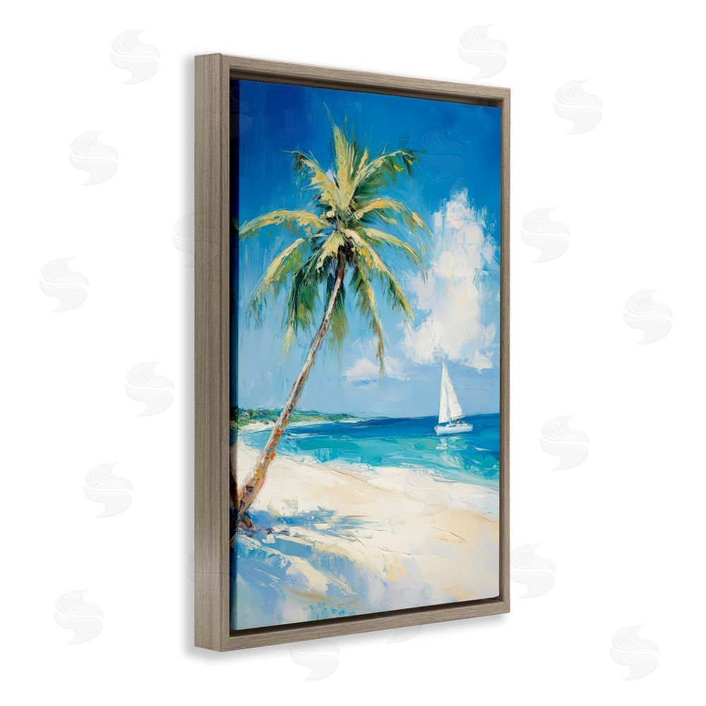Petal Prints Design White Clouds & Sails Brown Floating Framed Canvas Wall Art Print