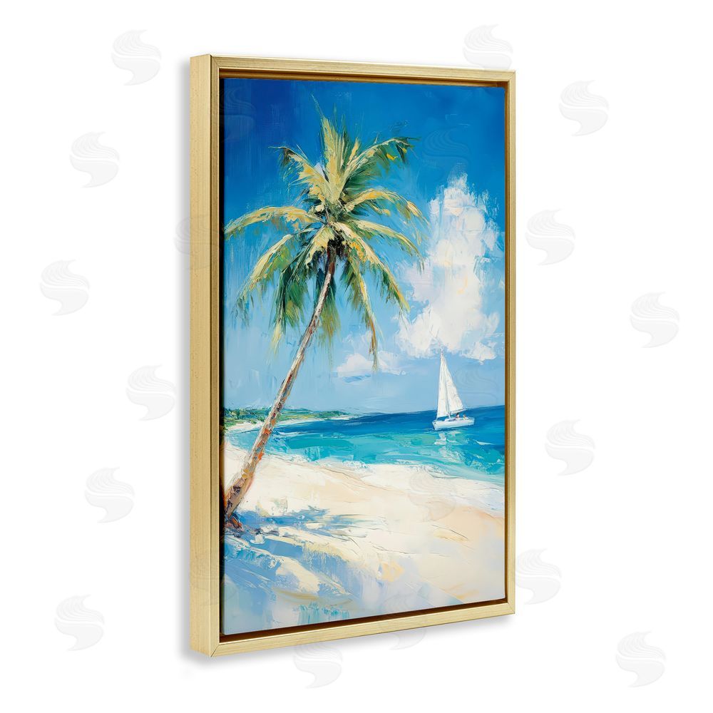Petal Prints Design White Clouds & Sails Gold Floating Framed Canvas Wall Art Print