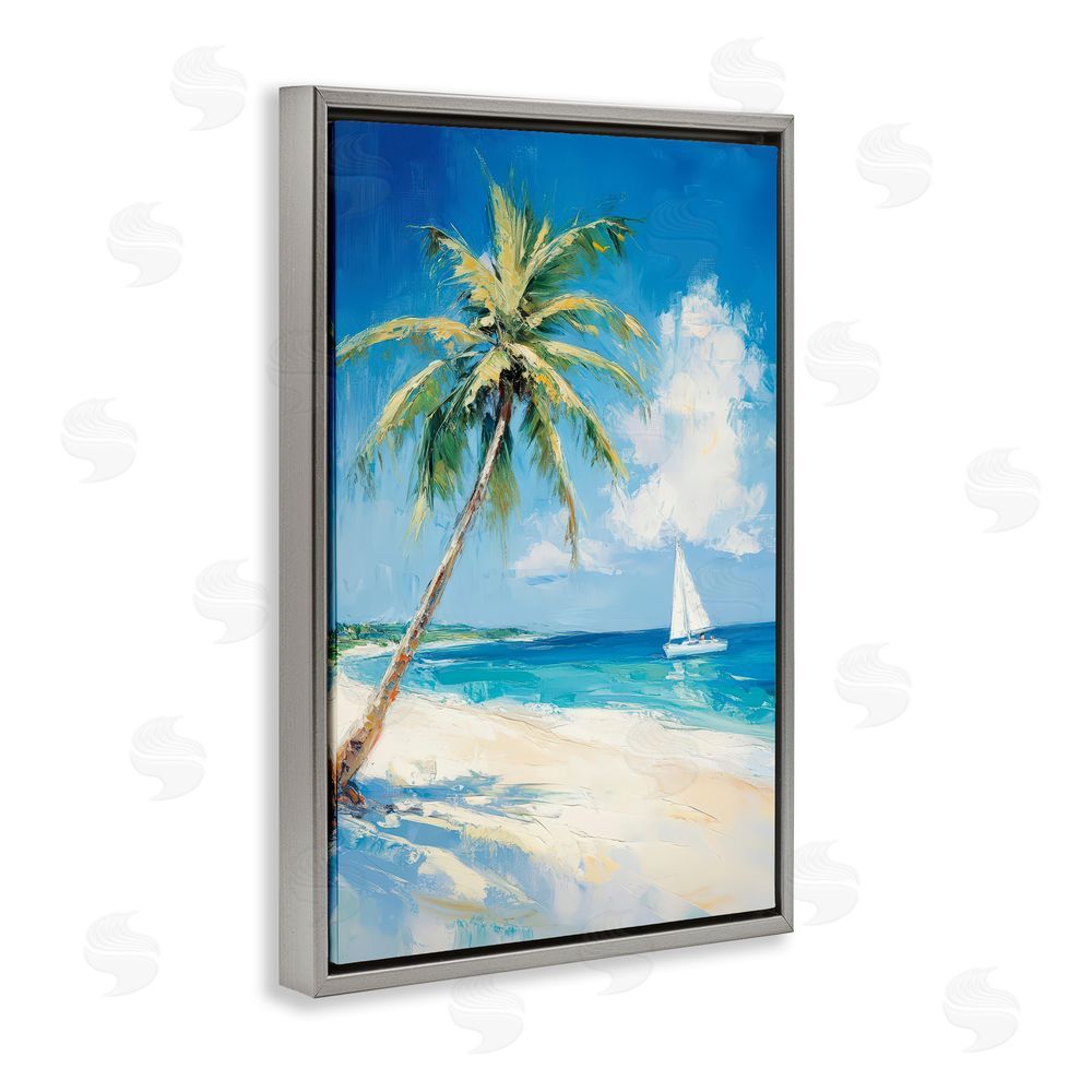Petal Prints Design White Clouds & Sails Gray Floating Framed Canvas Wall Art Print