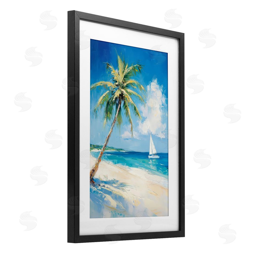 Petal Prints Design White Clouds & Sails Black Framed Print Under Glass with White Mat Wall Art