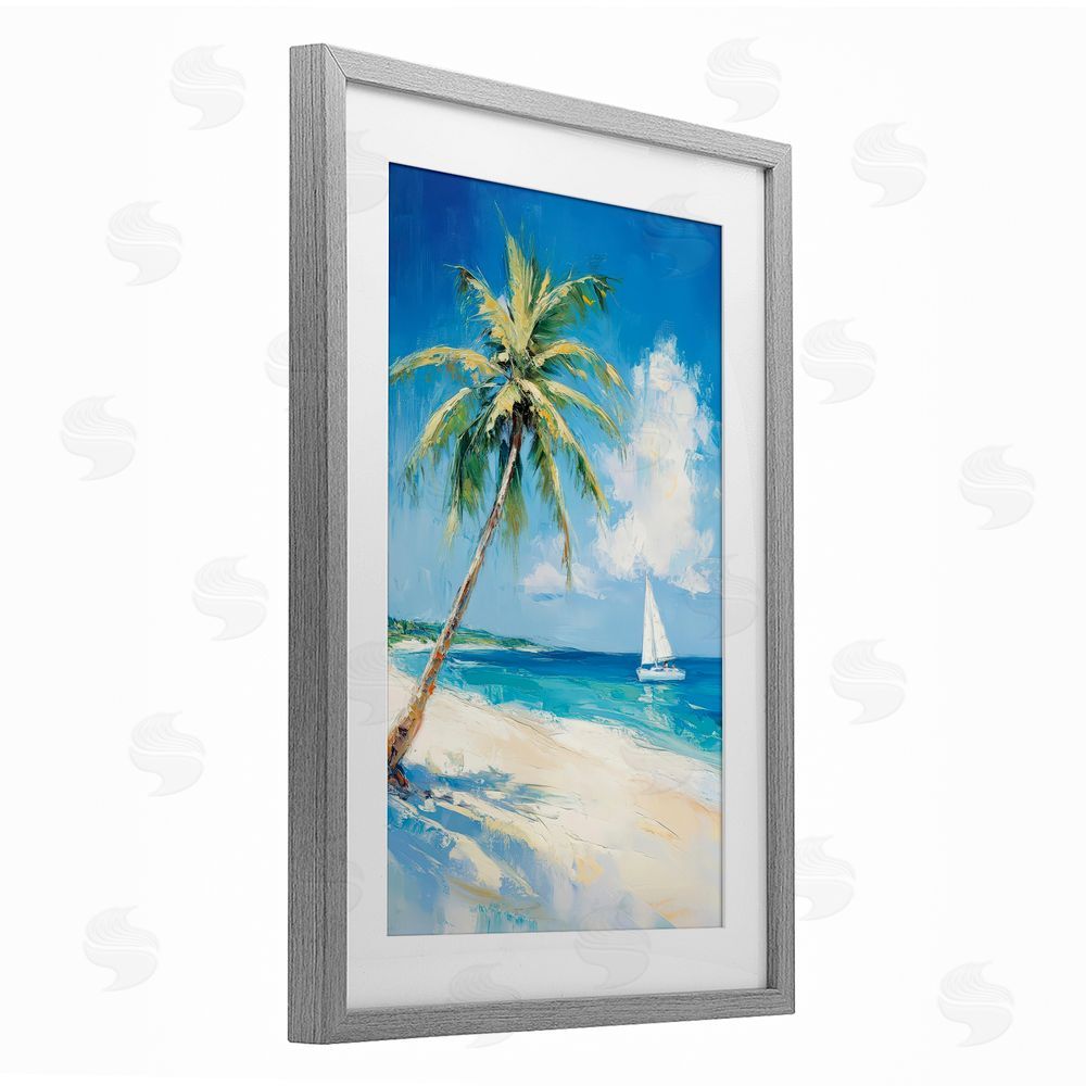 Petal Prints Design White Clouds & Sails Gray Framed Print Under Glass with White Mat Wall Art