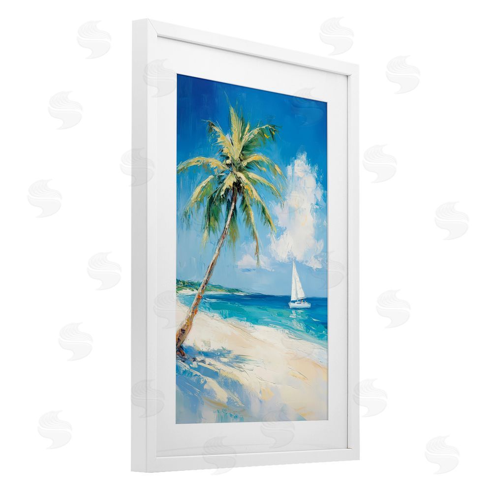 Petal Prints Design White Clouds & Sails White Framed Print Under Glass with White Mat Wall Art