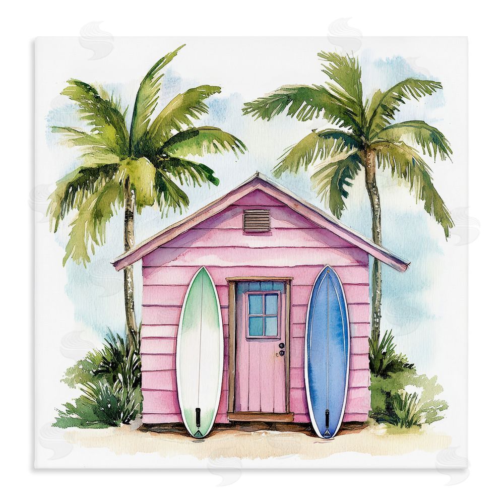 Petal Prints Design Surf Shack Under Palms Stretched Canvas Wall Art Print