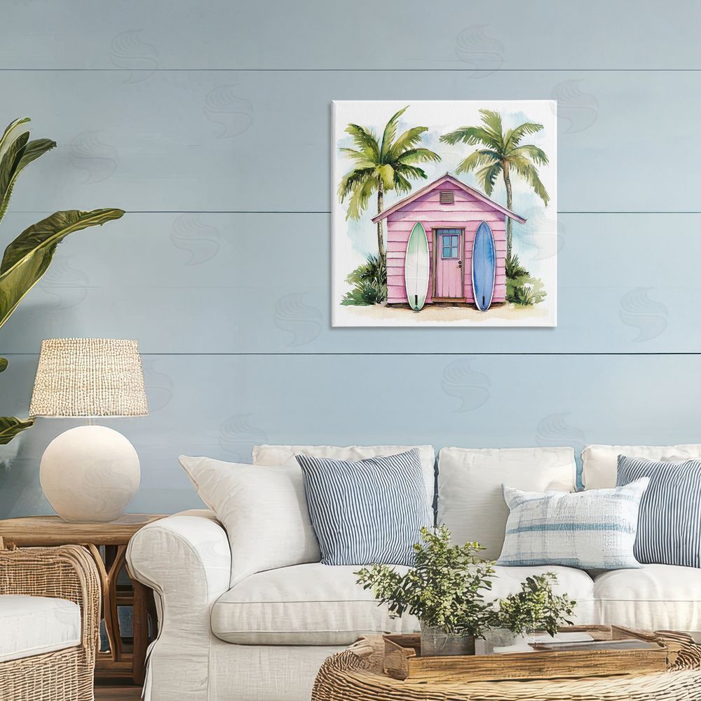 Petal Prints Design Surf Shack Under Palms Stretched Canvas on Wall