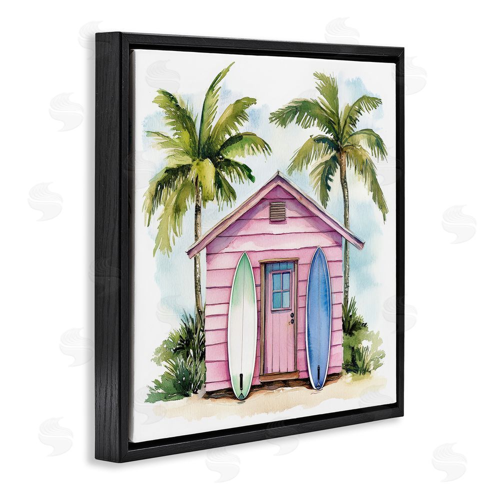 Petal Prints Design Surf Shack Under Palms Black Floating Framed Canvas Wall Art Print