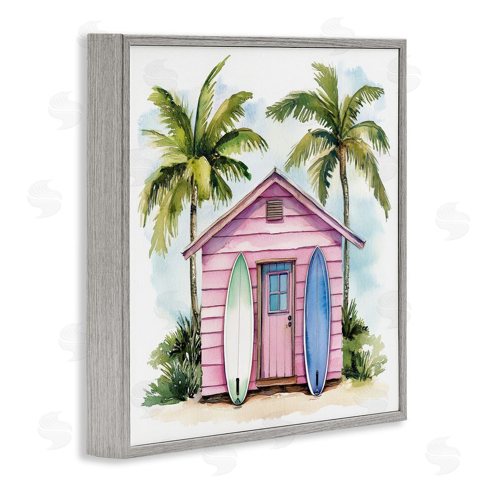 Petal Prints Design Surf Shack Under Palms Gray Framed Giclee Wall Art Print
