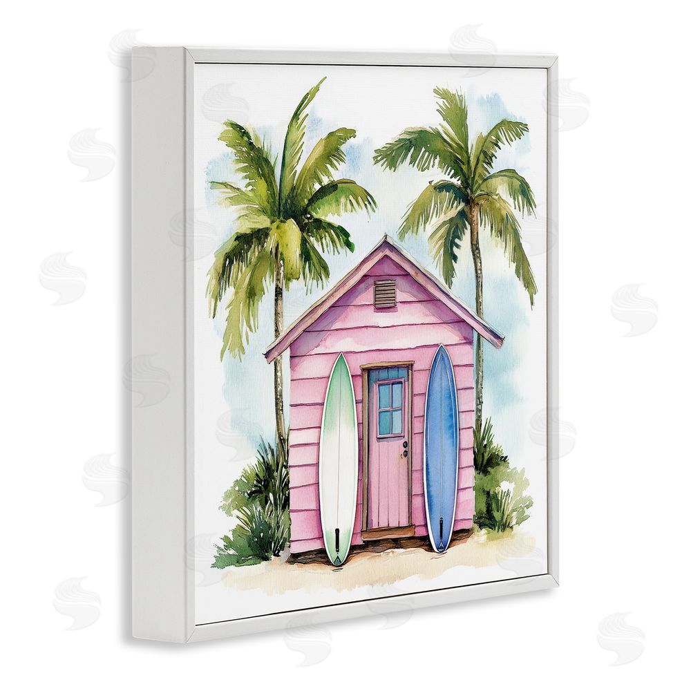 Petal Prints Design Surf Shack Under Palms White Framed Giclee Wall Art Print