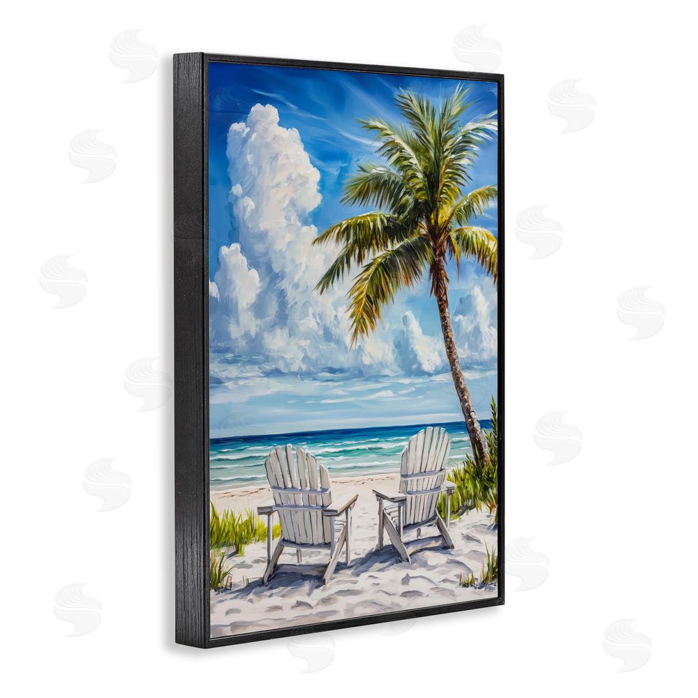 Petal Prints Design Clouded Beach with Looming Palm Black Framed Giclee Wall Art Print