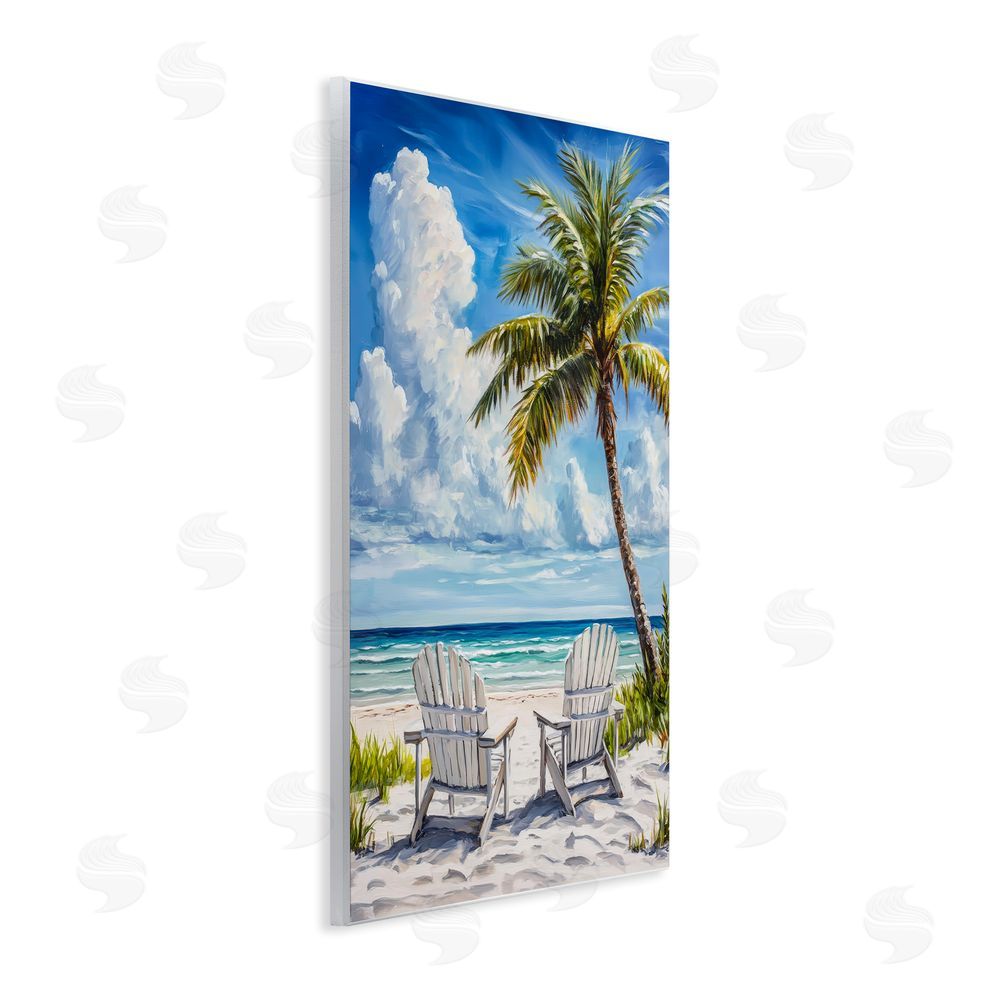 Petal Prints Design Clouded Beach with Looming Palm Wall Plaque with Fixed Lithograph Print